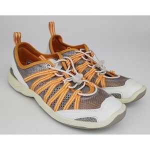 Lands End Water Shoes Women 6.5 B Orange Grey White V2442 Mesh Sneakers EXC
